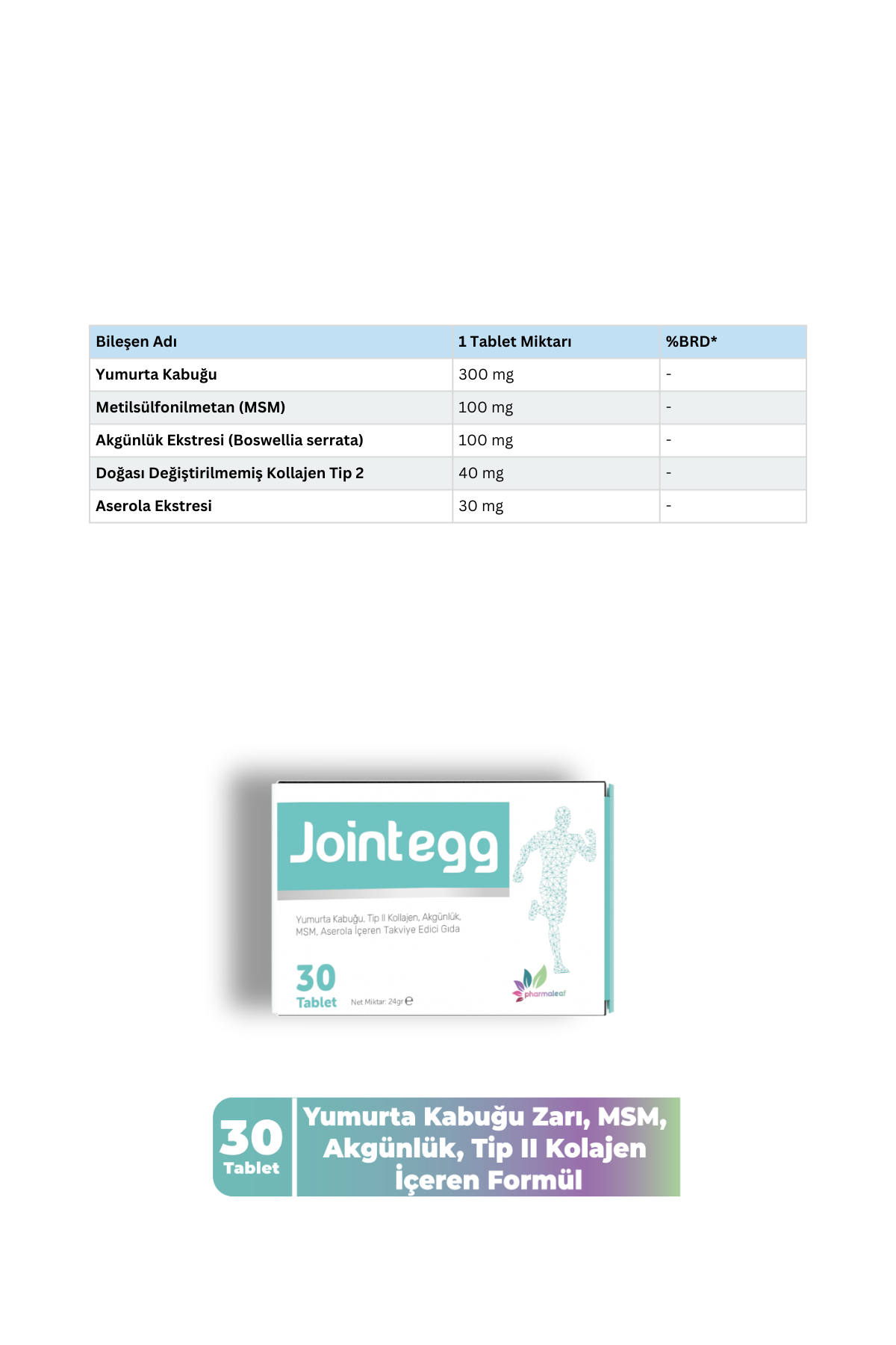 Jointegg 30 Tablet – Yumurta Kabuğu Zarı, Tip 2 Kolajen, MSM ve C Vitamini İçeren Eklem Takviyesi - Görsel 2