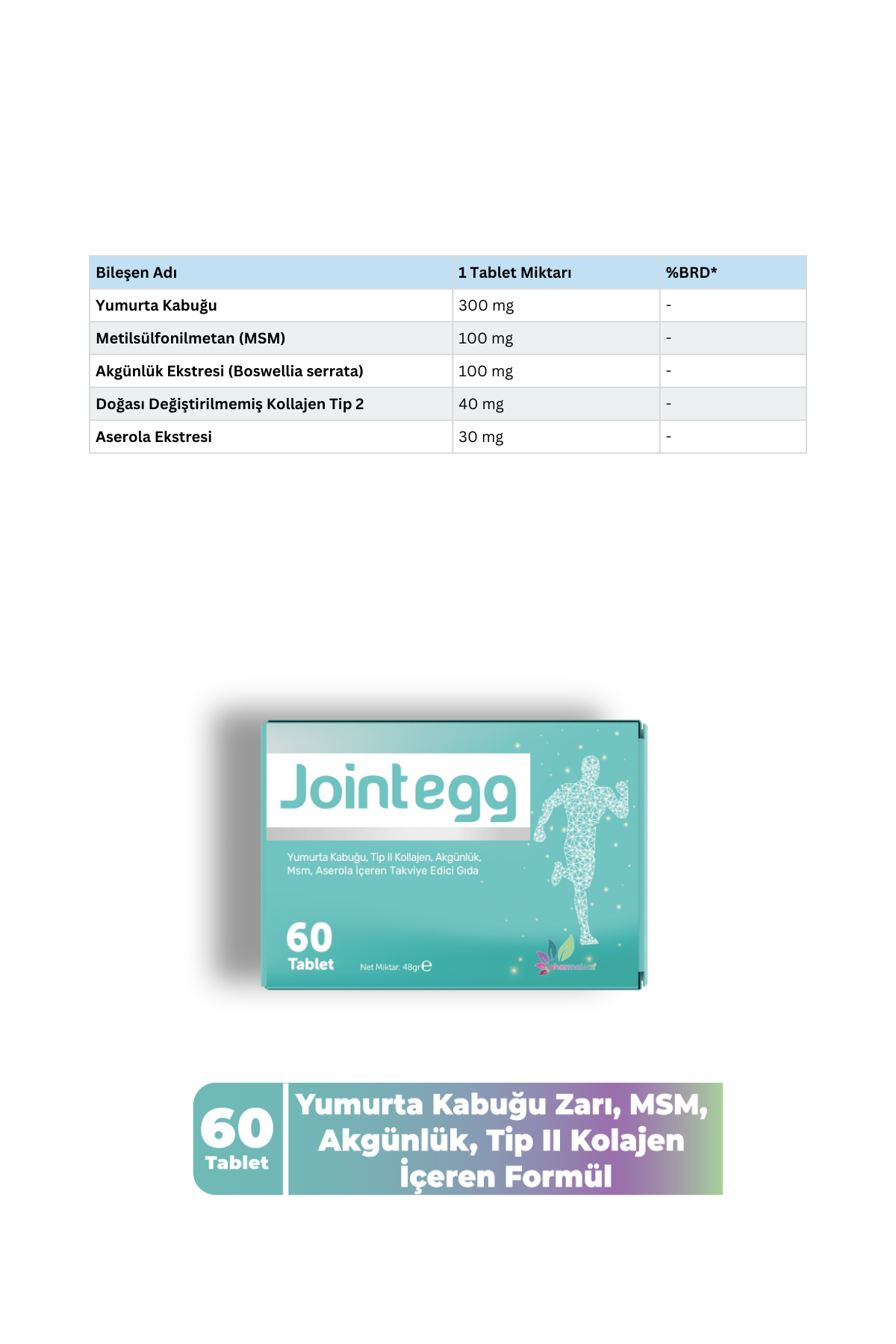 Jointegg 60 Tablet – Yumurta Kabuğu Zarı, Tip 2 Kolajen, MSM ve C Vitamini İçeren Eklem Takviyesi - Görsel 2