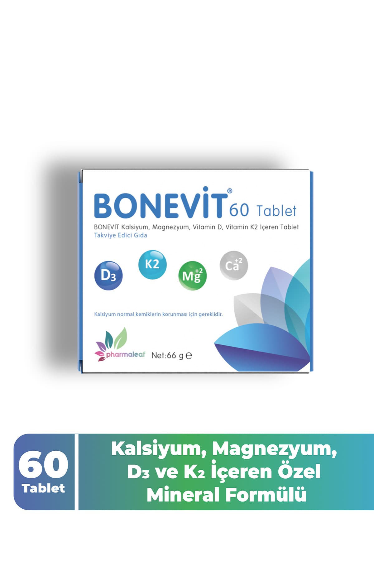 Bonevit 60 Tablet – Kalsiyum Sitrat, Magnezyum Sitrat, Vitamin D3, K2 ve Manganez İçeren Kemik Desteği