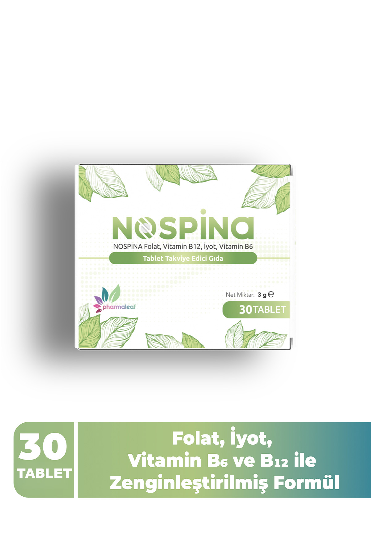 Nospina 30 Tablet – Folik Asit, B12, B6 ve İyot İçeren Takviye Edici Gıda