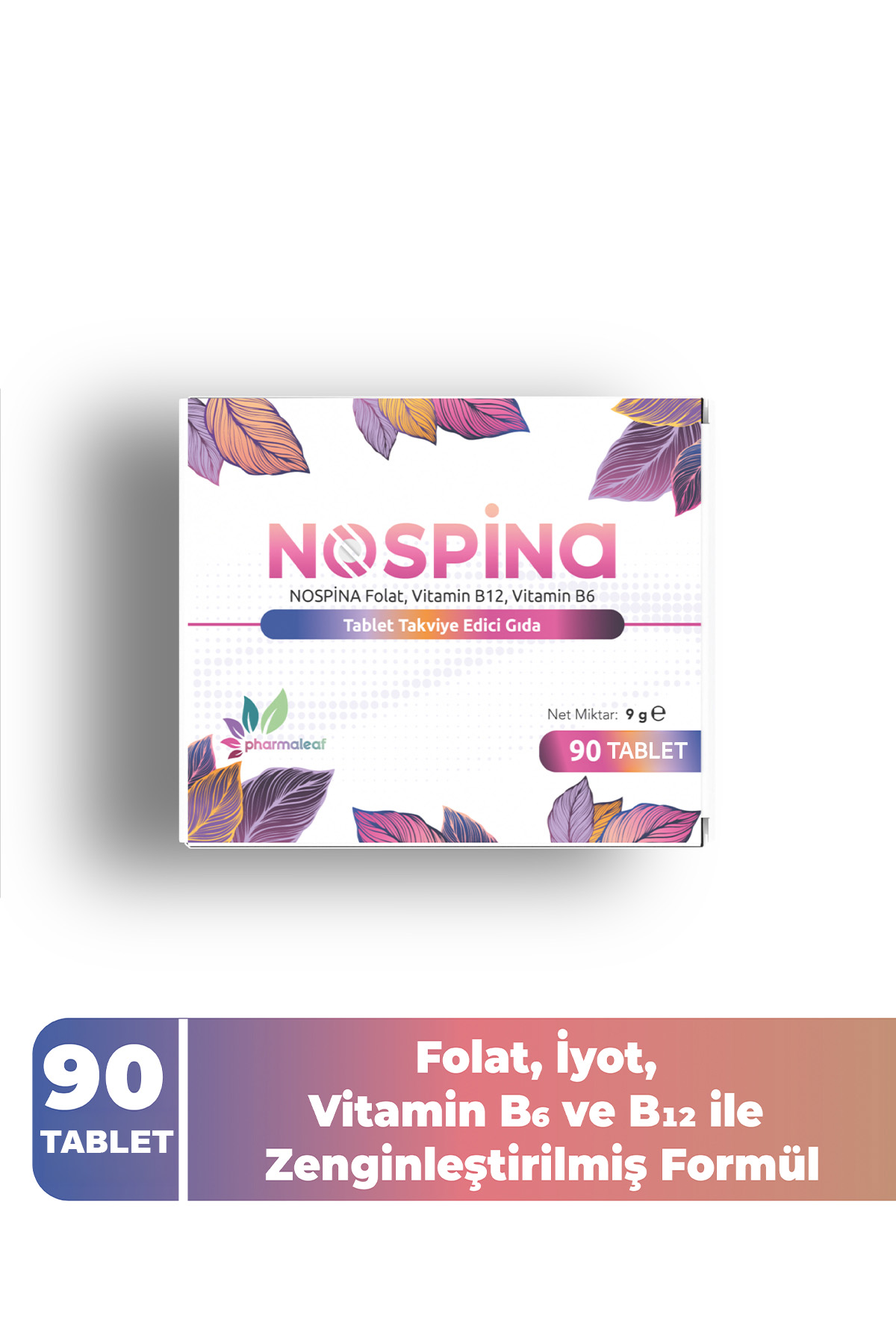 Nospina 90 Tablet – Folik Asit, B12, B6 ve İyot İçeren Takviye Edici Gıda