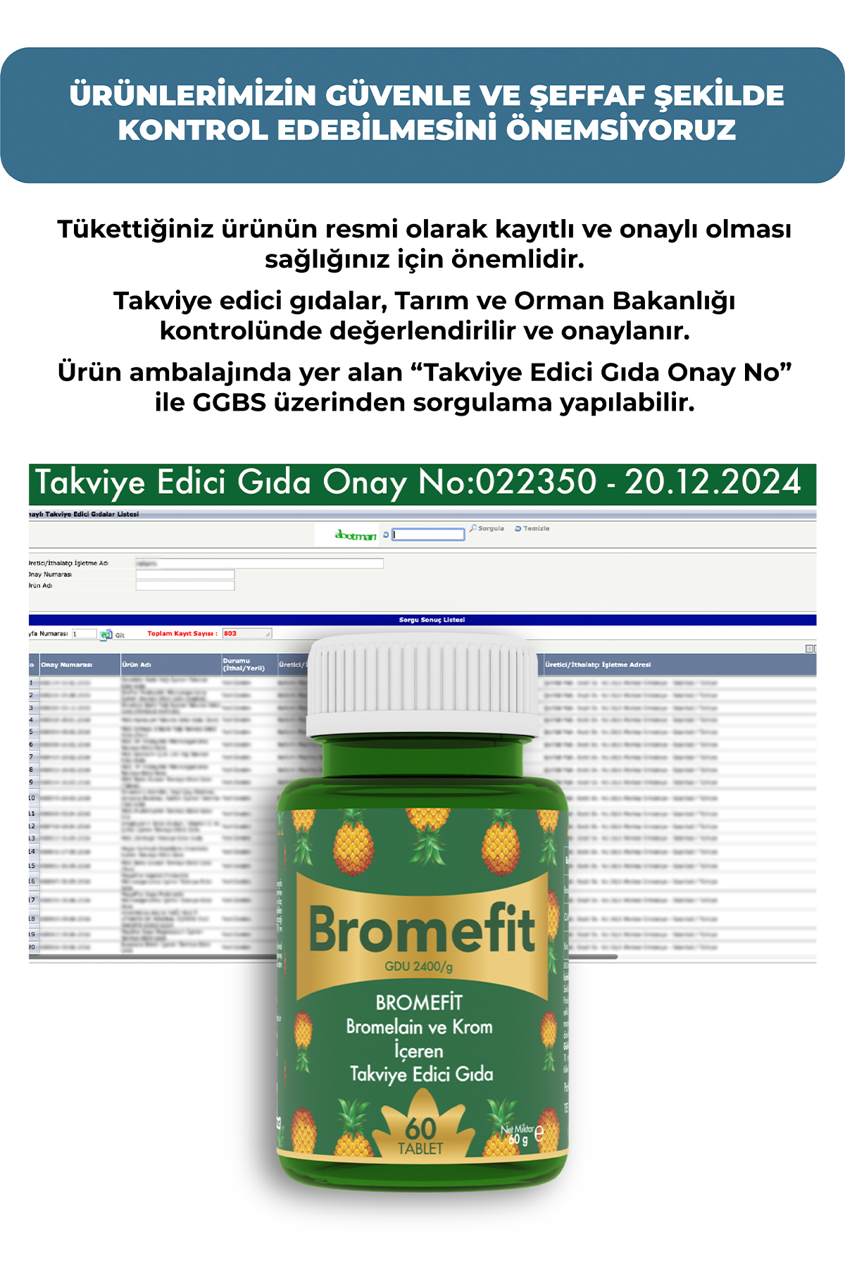 Bromefit 60 Tablet – Bromelain, CLA ve Krom İçeren Takviye Edici