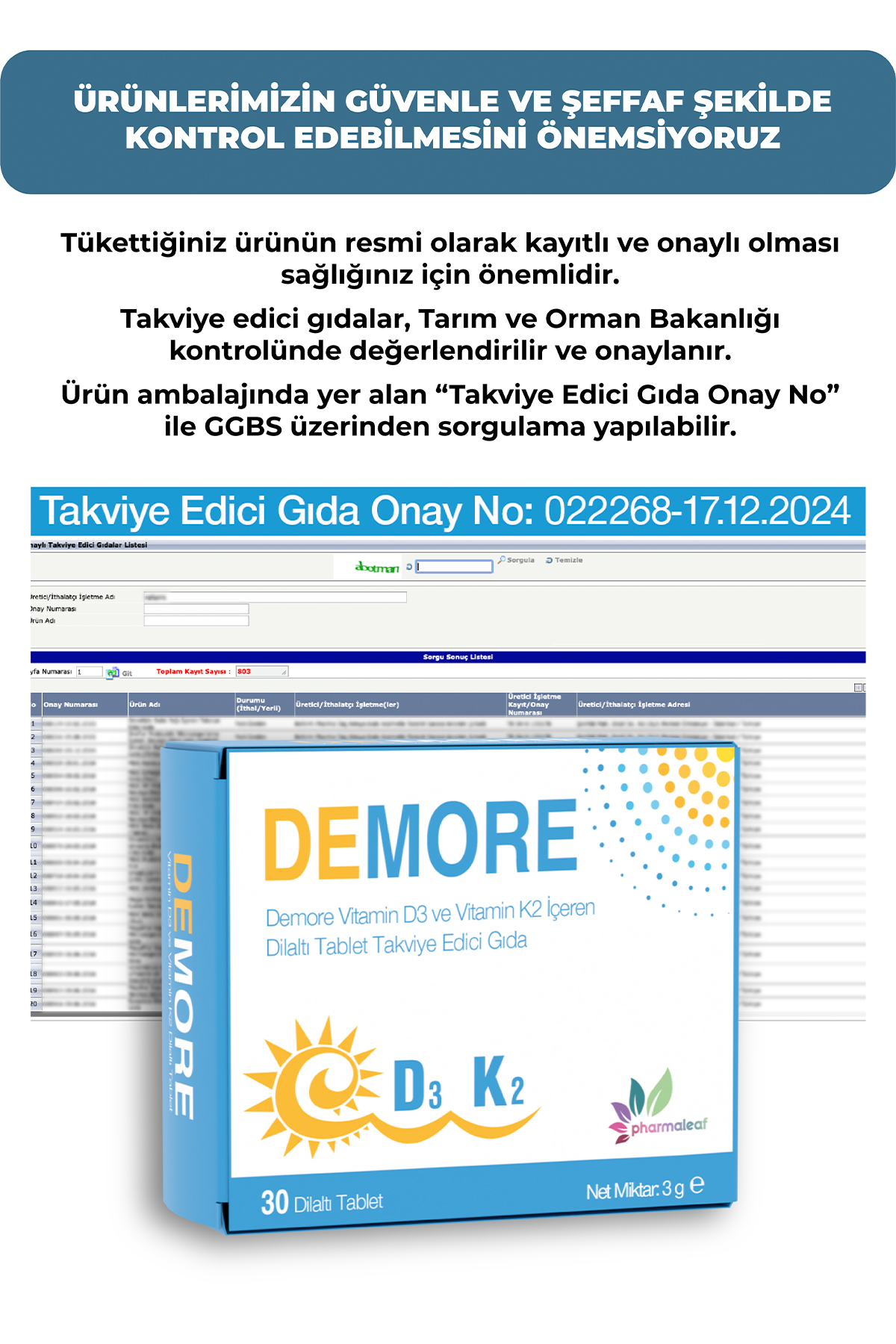 Demore 30 Dilaltı Tablet – Vitamin D3 ve K2 İçeren Takviye Edici Gıda - Görsel 3