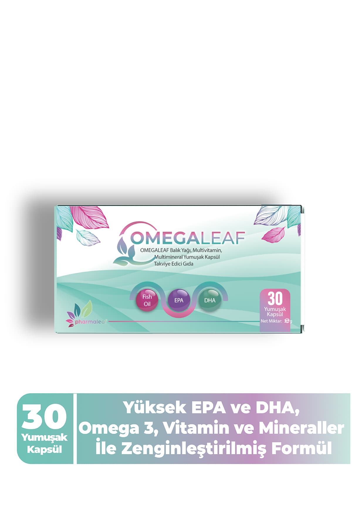 OmegaLeaf 30 Kapsül – Omega 3, DHA, Vitamin C-D3-B12, Demir, Çinko ve Biotin İçeren Takviye